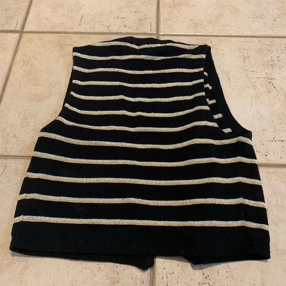 Vintage R.P. Knitting Black & Gold Metallic Stripe Knit Sleeveless Cardigan L - Picture 2 of 5